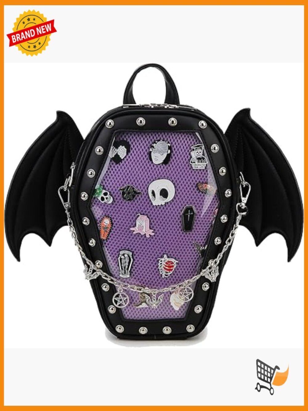 Gothic Coffin Backpack With Detachable Bat Wings For Pins Display